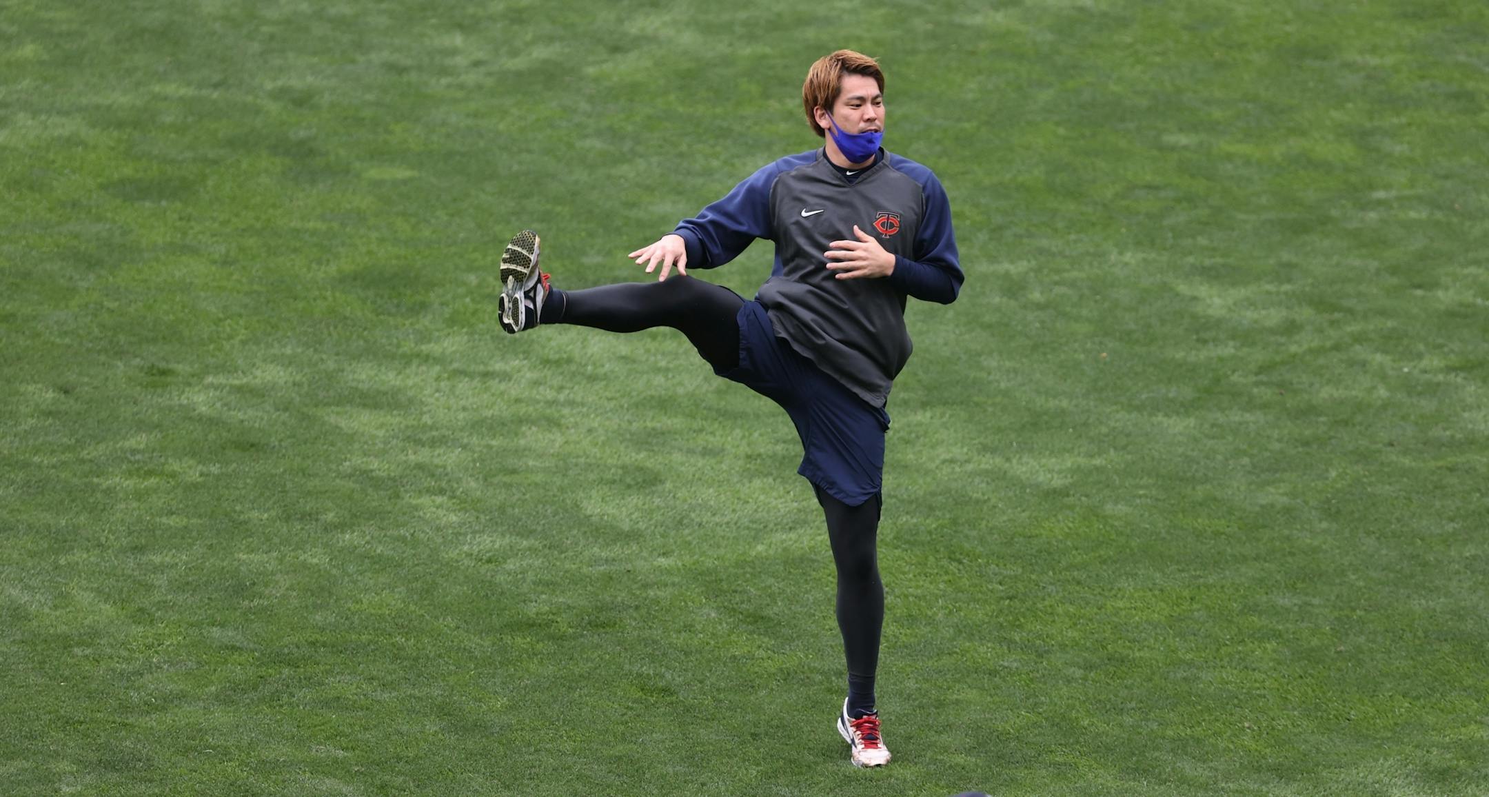 Minnesota Twins starting pitcher Kenta Maeda (18) worked out at Target Feild.