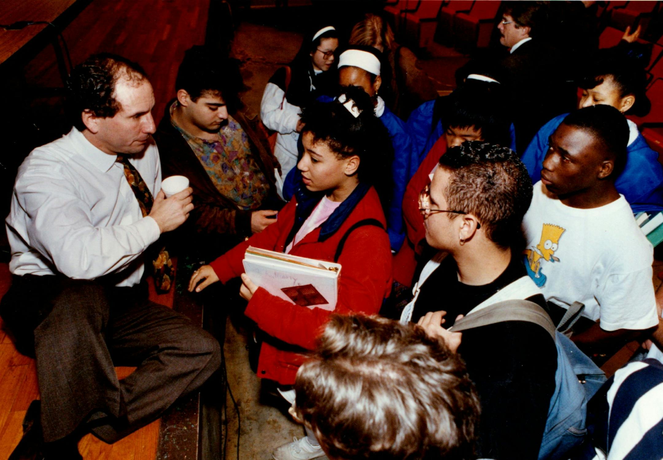 January 7, 1992: Minnesota senator Paul Wellstone interacted with students at North High School during a speech criticizing the Bush administration education plans.