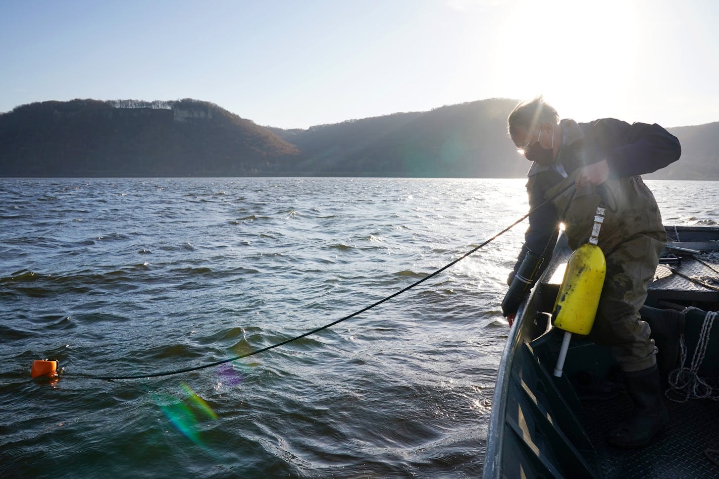 Peter Sorensen, a professor of fisheries and wildlife biology at the University of Minnesota, retrieved his monitoring equipment at the target area of study near Buffalo City, Wis.