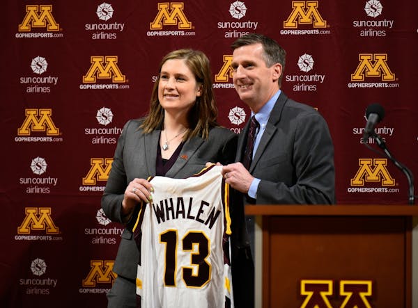 Lindsay Whalen was introduced as University of Minnesota Gophers women's basketball coach alongside athletic director Mark Coyle