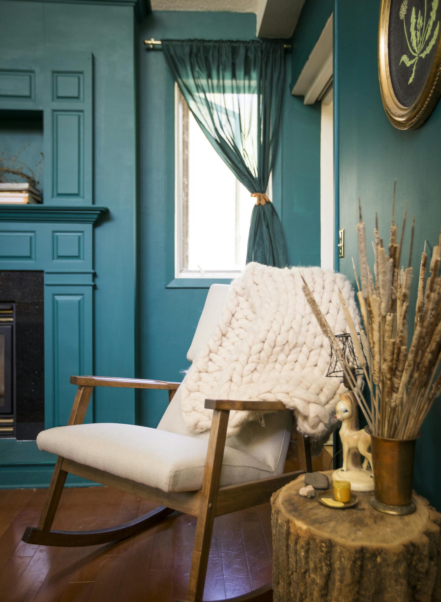 A sitting area in the great room that they repurposed into a master bedroom.