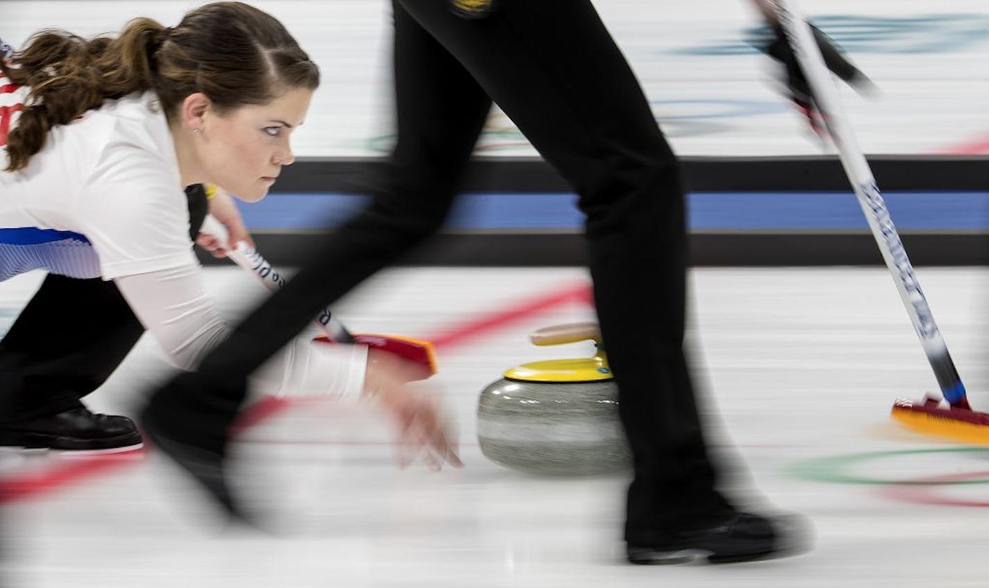 Becca Hamilton delivered the rock during a game vs. China on Monday night.