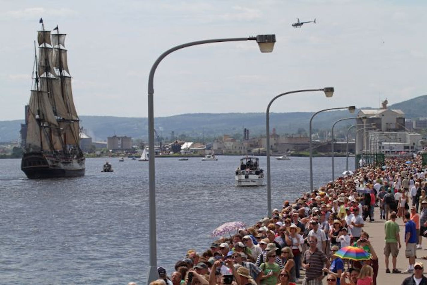 The Bounty arrives in the canal on route to Duluth Harbor. The Bounty was the first tall ship to enter harbor in 2010.