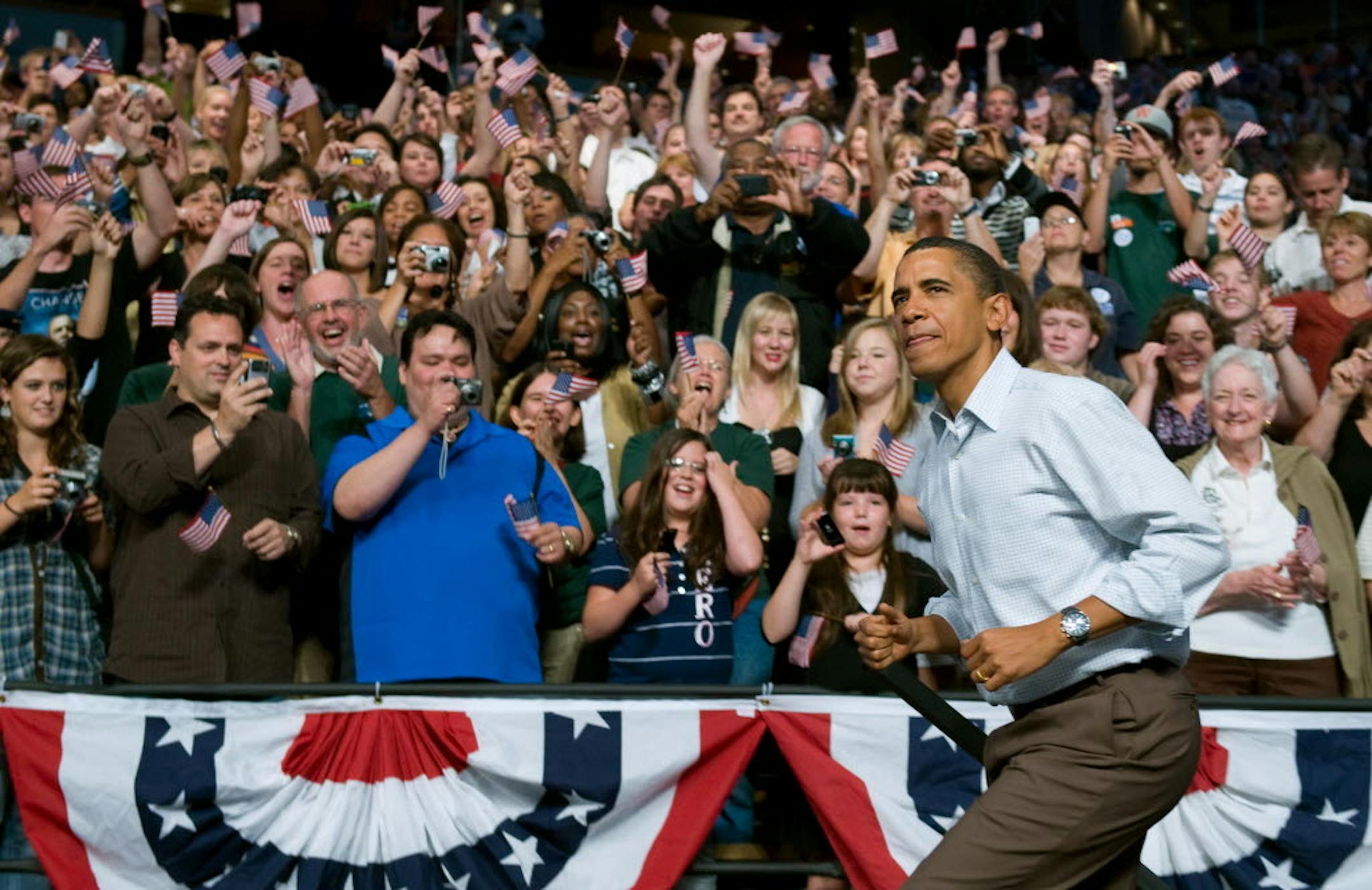 President Obama fires up the crowd during his speech on health care reform at Target Center in Minneapolis.