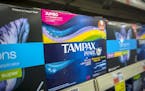 Boxes of tampons at a pharmacy in New York.