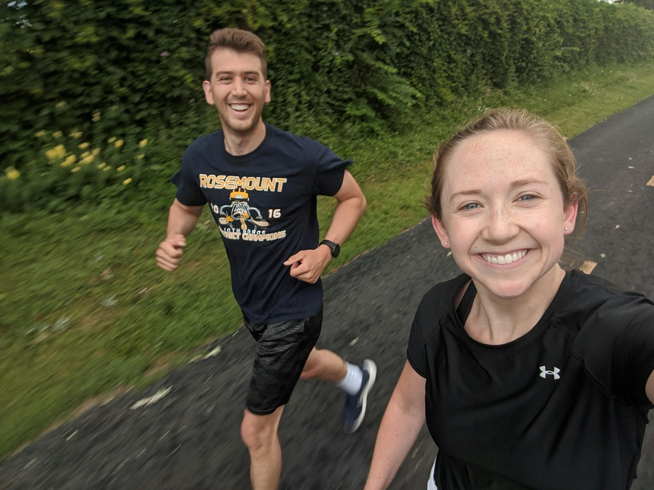One year after his heart stopped during the Twin Cities 10 Miler, Tyler Moon is back on the road with his wife, Amy. Bystanders and other runners saved his life and the newlyweds plan to mark the date by rollerblading a virtual marathon on Sunday. Photo credit: Amy Moon