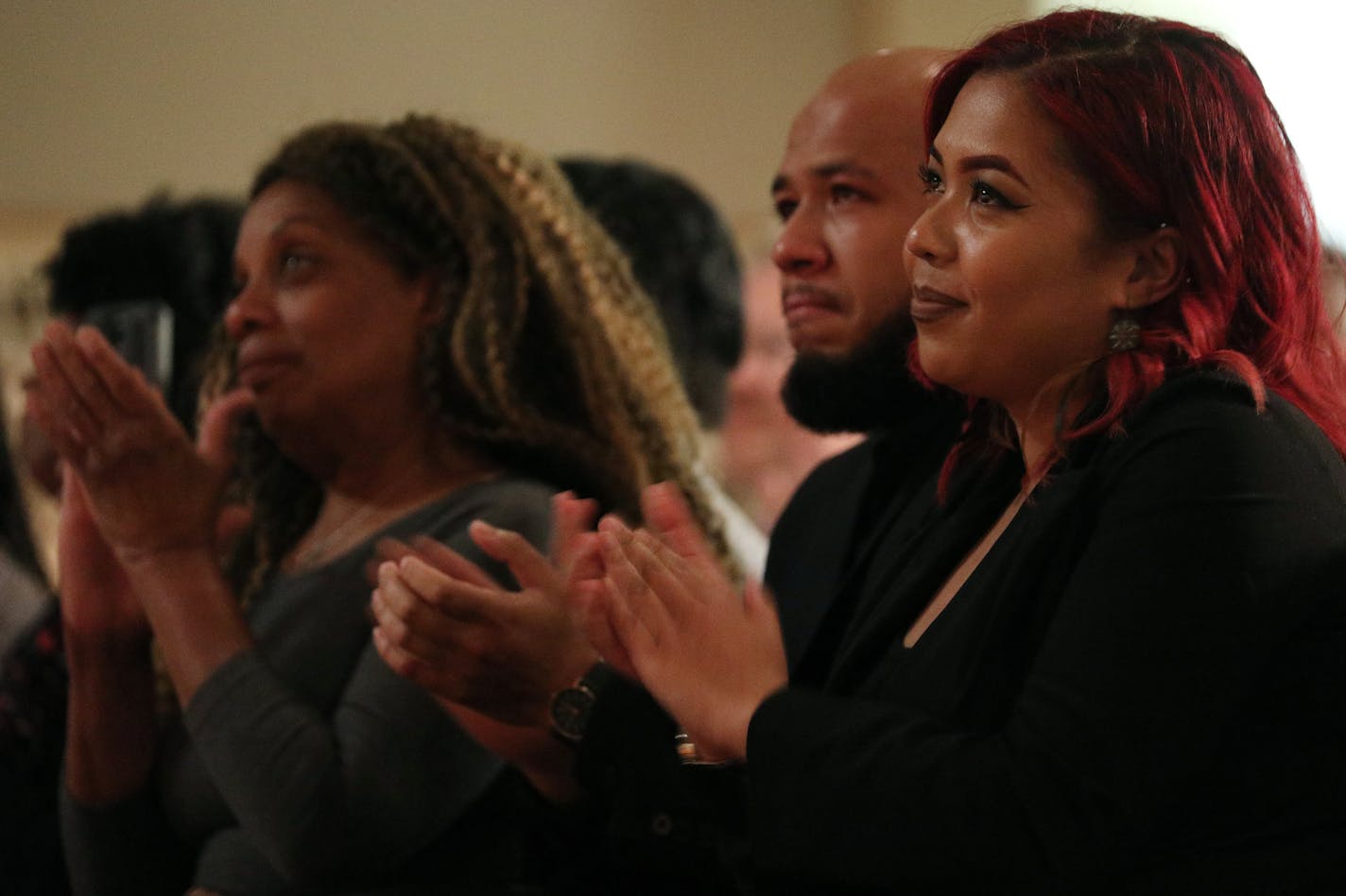 Newly appointed Minneapolis Police Chief Medaria Arradondo's family including his mother, son Medaria Jr., and daughter Nyasia sat in the front row during a public swearing-in ceremony for Medaria Friday. ] ANTHONY SOUFFLE &#xef; anthony.souffle@startribune.com Newly appointed Minneapolis Police Chief Medaria Arradondo hosted a public swearing-in ceremony Friday, Sept. 8, 2017 at the Sabathani Community Center in Minneapolis.