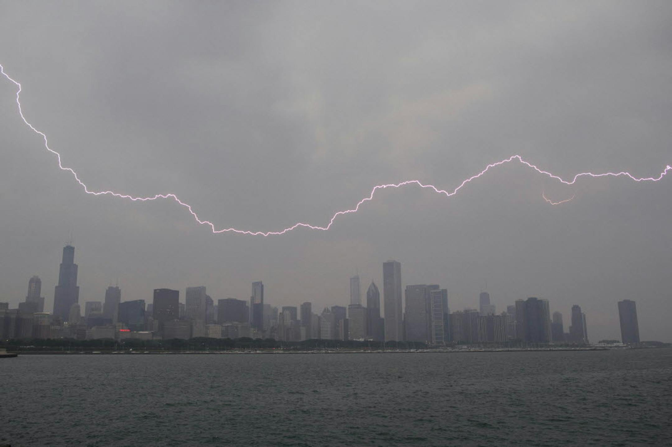 Lighting flashes over the Chicago skyline, Wednesday.
