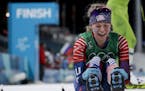 Jessica Diggins celebrates after winning the gold medal in the during women's team sprint freestyle cross-country skiing final at the 2018 Winter Olym