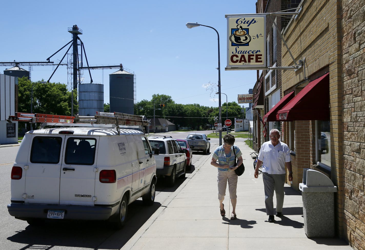 Twin Cities couple Seth and Elizabeth Lintelman won ownership of a Sherburn, Minn. cafe through a national essay writing contest. The Cup N' Saucer is the heart of Sherburn, and the new owners hope to continue that vibrancy. Here, Mickey and Swede Theobold have been regulars at the Cup N' Saucer for years and are glad to see it back. ] BRIAN PETERSON &#x201a;&#xc4;&#xa2; brianp@startribune.com Sherburn, MN - 06/14/2013