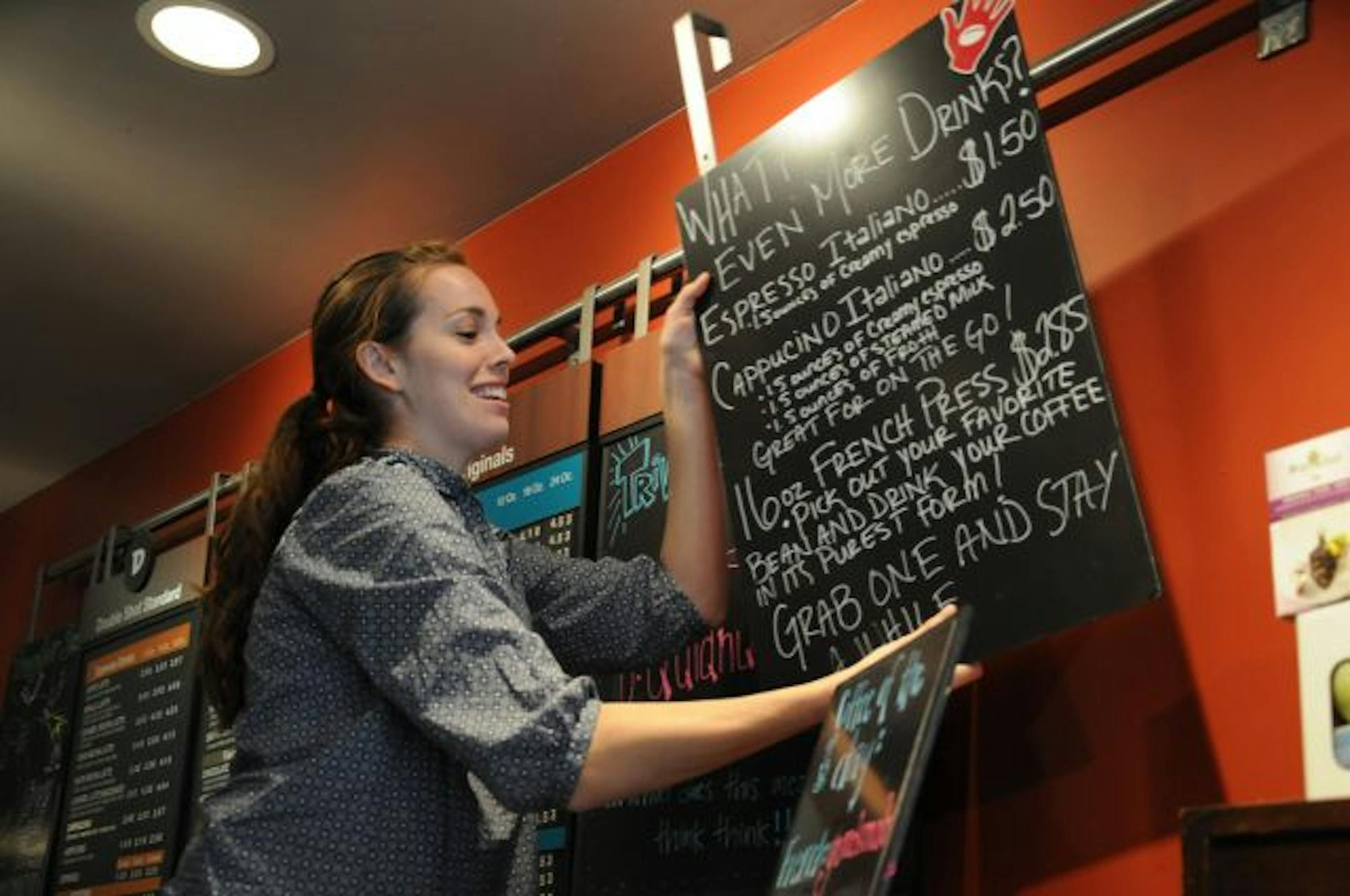 Amy May, who works at a Dunn Bros coffee shop on Lake Street, took down a sign to correct — at the urging of Deck and fellow word nerd Benjamin Herson — the spelling of "cappuccino."