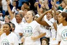 Players on the Minnesota Lynx bench reacted after a play in the fourth quarter. Minnesota beat Los Angeles by a final score of 91-80 to advance to the