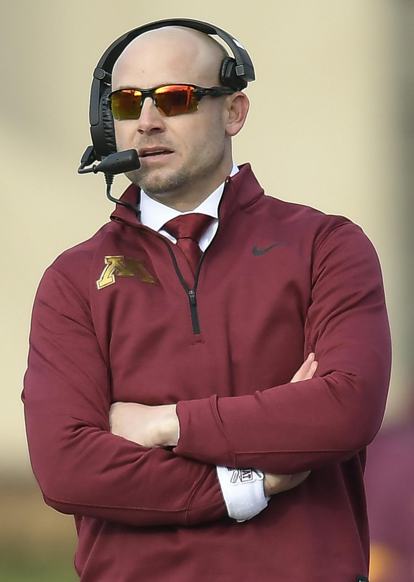 Minnesota Gophers head coach P.J. Fleck watched fourth quarter action against the Northwestern Wildcats. ] Aaron Lavinsky &#x2022; aaron.lavinsky@startribune.com The Minnesota Gophers played the Northwestern Wildcats on Saturday, Nov. 23, 2019 at Ryan Field in Evanston, Ill.