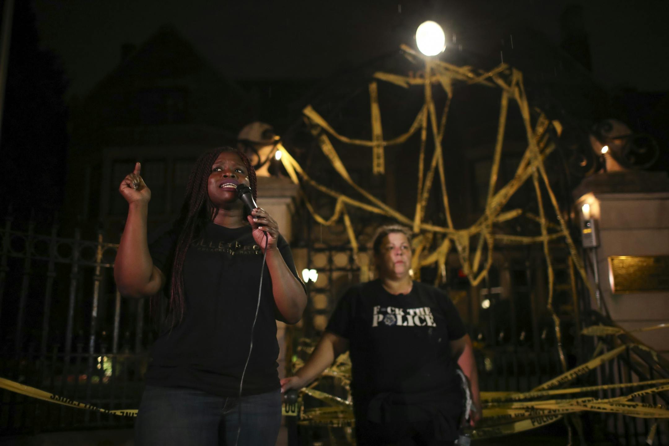 Minneapolis NAACP President Nekima Levy-Pounds spoke to the crowd gathered in front of the Governor's Mansion in St. Paul early Thursday morning, July 7, 2016.