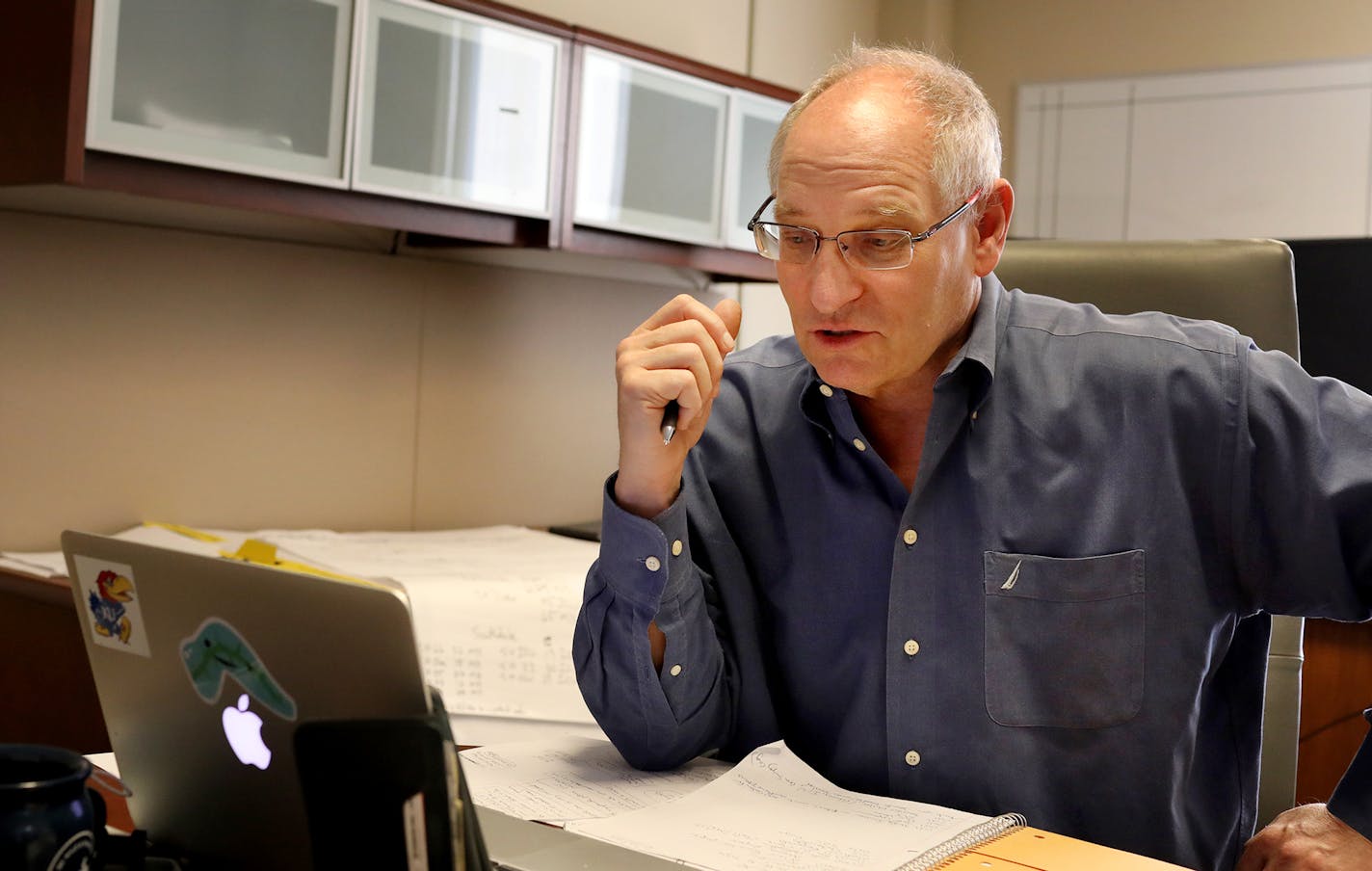 Dr. Greg Beilman, a trauma surgeon and Iraq/Afghan vet who is leading M Health Fairview's incident command center and consulted by phone with an ICU doctor about available space within the system Friday, June 12, 2020, in Minneapolis, MN.] DAVID JOLES • david.joles@startribune.com Profile of Dr. Greg Beilman, trauma surgeon and Iraq/Afghan vet who is leading M Health Fairview's incident command center.**Greg Beilman,cq