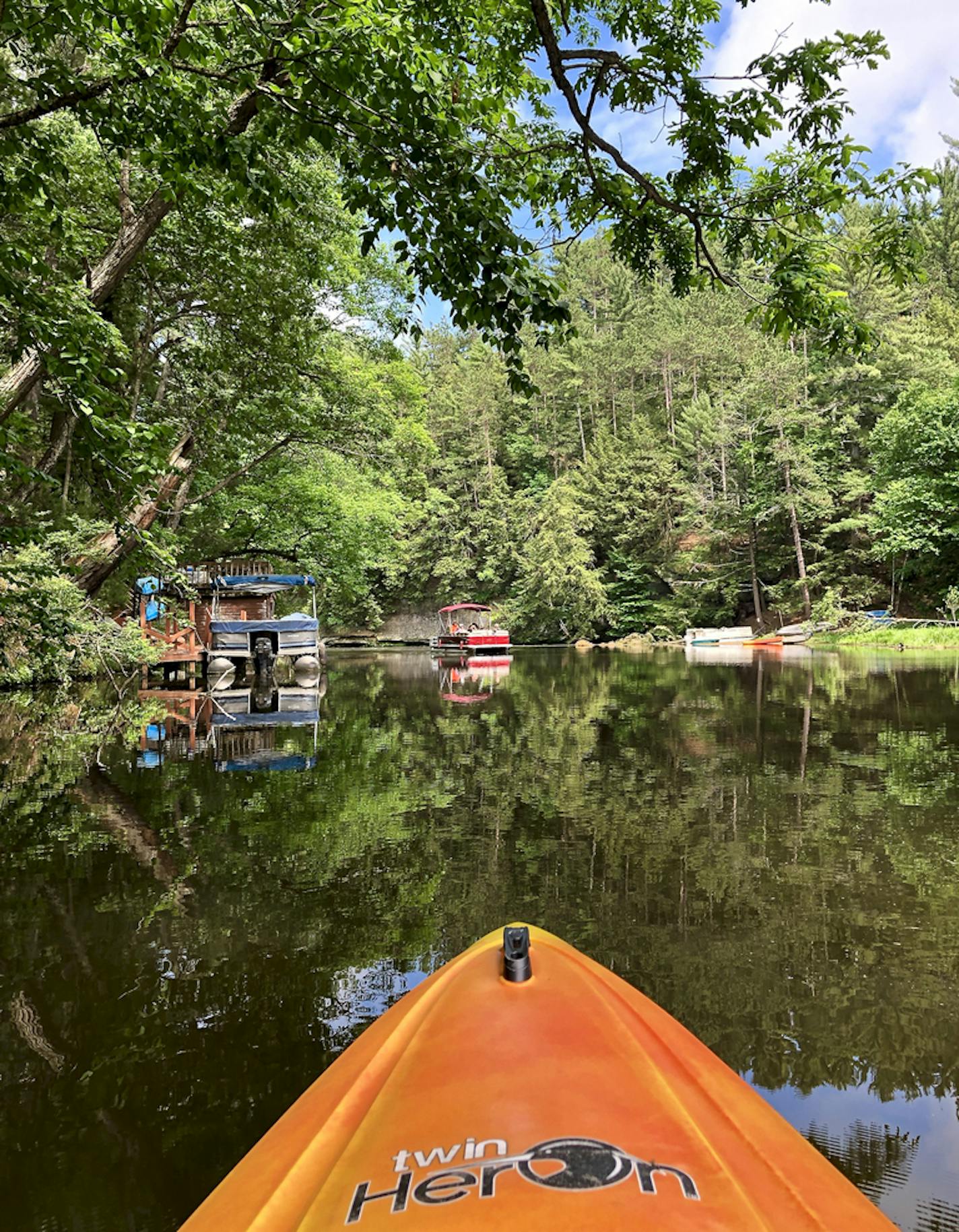 Pontoons are docked near a quiet stretch of the Wisconsin River. Photo by Melanie Radzicki McManus, special to the Star Tribune.