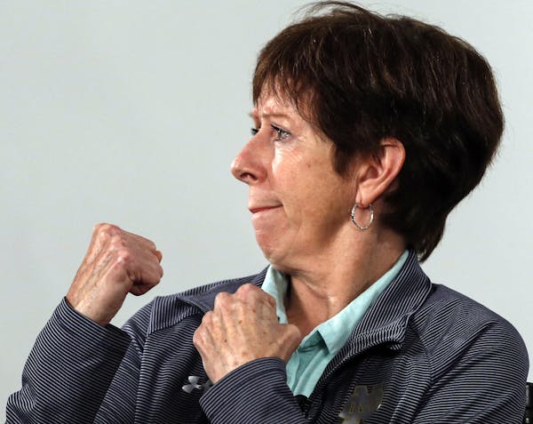 FILE - In this Oct. 3, 2019, file photo, Notre Dame coach Muffet McGraw gestures during the Atlantic Coast Conference women's NCAA college basketball 