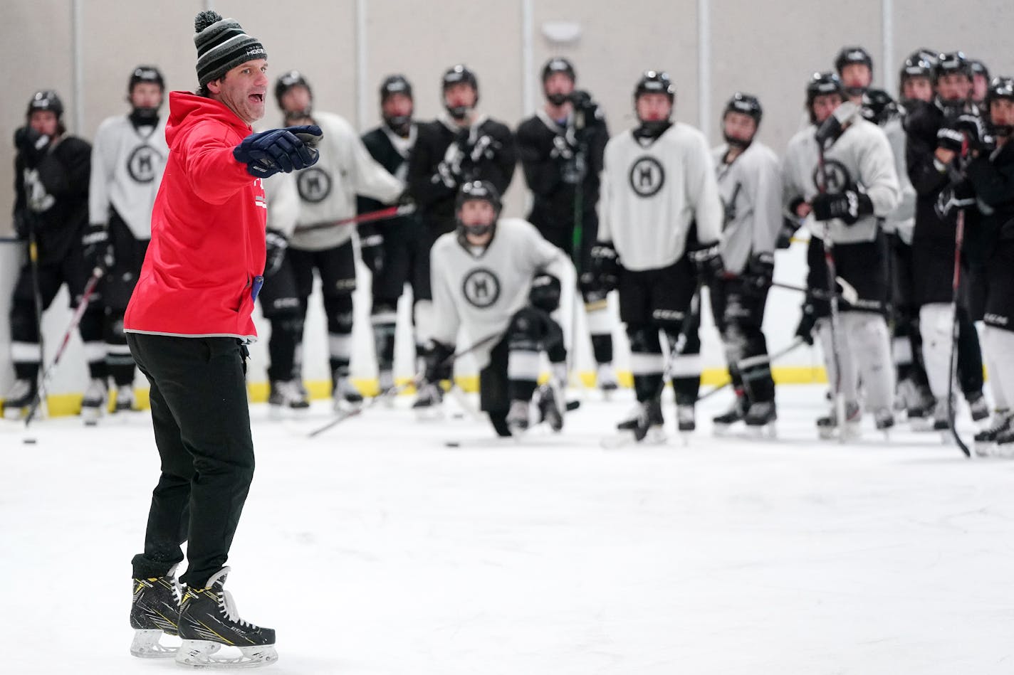 Minneapolis hockey coach Joe Dziedzic worked with his players during practice Wednesday afternoon. ] ANTHONY SOUFFLE • anthony.souffle@startribune.com