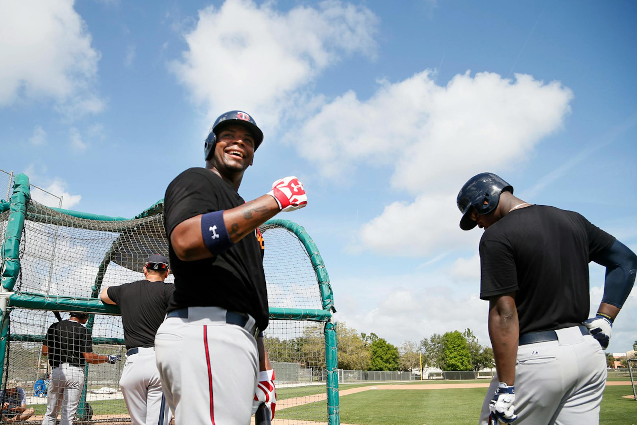 Kennys Vargas left and Miguel Sano took bating practice Saturday Feb 22. 2014 in Fort Myers, Florida at Lee County Sports Complex. ] JERRY HOLT jerry.holt@startribune.com Jerry Holt
