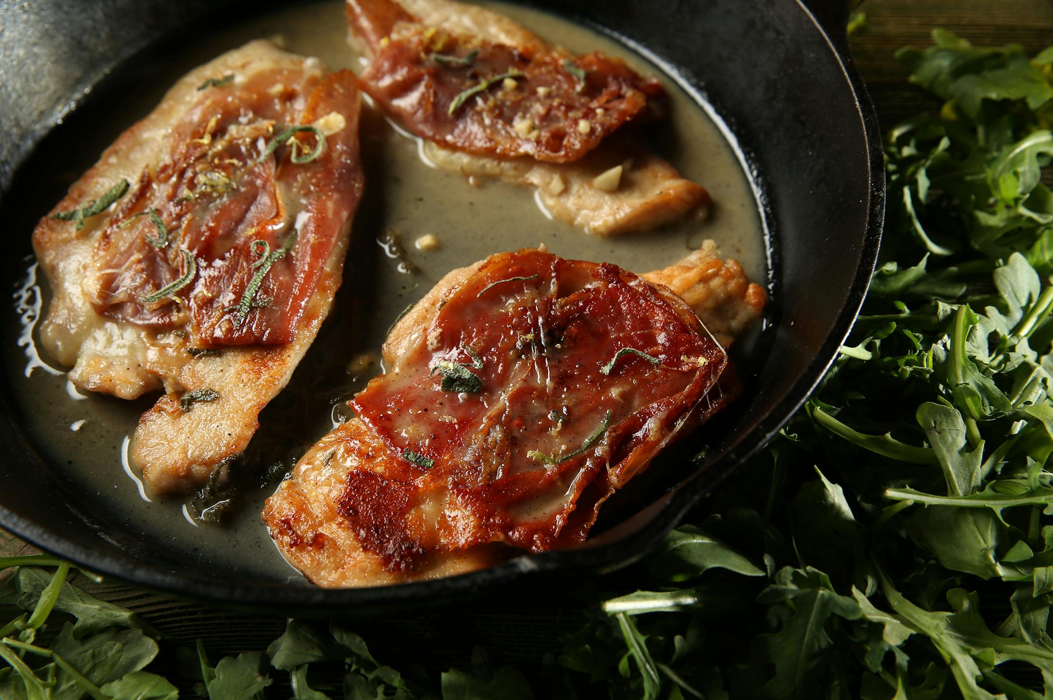 Chicken cutlets make quick work of the Italian classic saltimbocca.