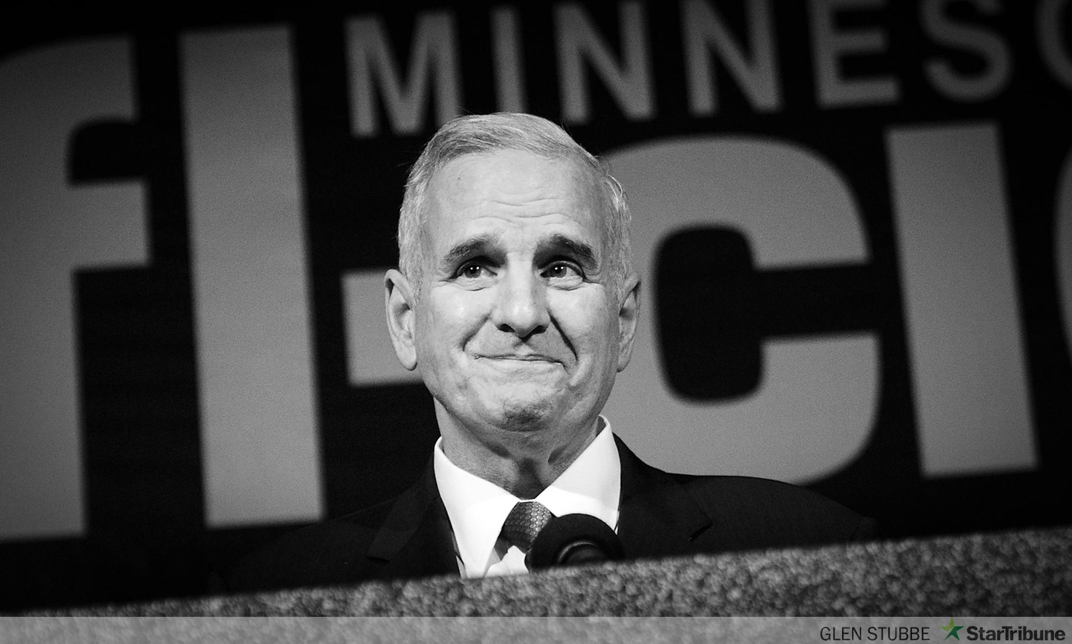 Governor Mark Dayton smiled as the crowd gave him a standing ovation at the Minnesota AFL-CIO annual convention in St. Paul.     ]  Monday, September 22, 2014  GLEN STUBBE * gstubbe@startribune.com