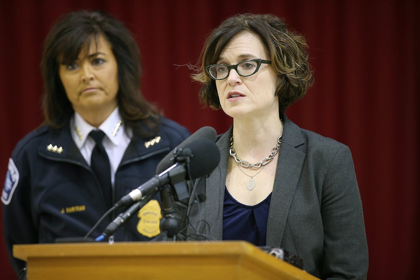 Minneapolis Mayor Betsy Hodges and Minneapolis Police Department Chief Janeé Harteau spoke to the media after police cleared the 4th Precinct site of protesters and their encampment early, Thursday.