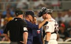 Twins catcher Mitch Garver was hit by a foul ball in the second inning against the Yankees at Target Field on Wednesday