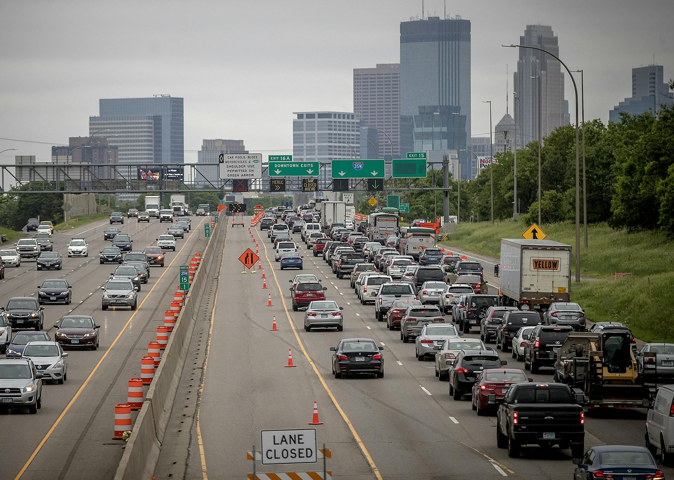 Lane and downtown exit closures slowed down the early morning commute into Minneapolis from the 35th street area.
