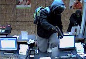 An image from a security camera of two men who robbed the Guaranty Bank in Coon Rapids on Friday, November 14, 2014.