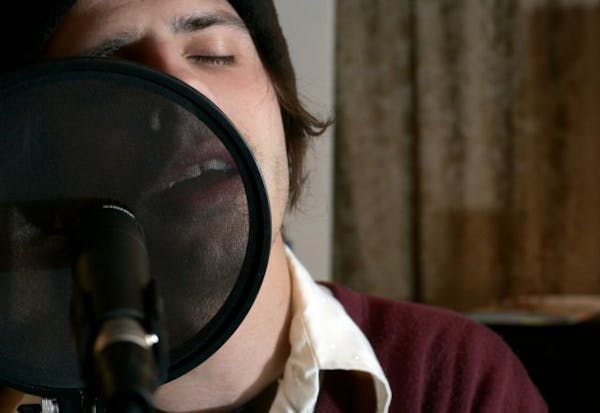Micheal (Eyedea) Larsen rehearsing at his home studio in St. Paul in 2006.