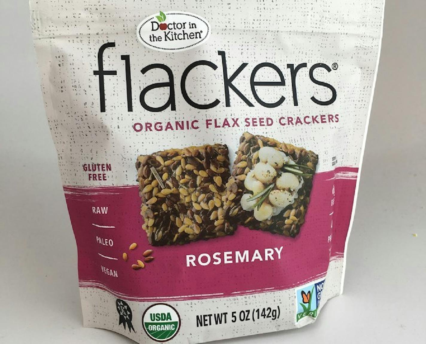 Flackers flaxseed crackers, by Doctor in the Kitchen.