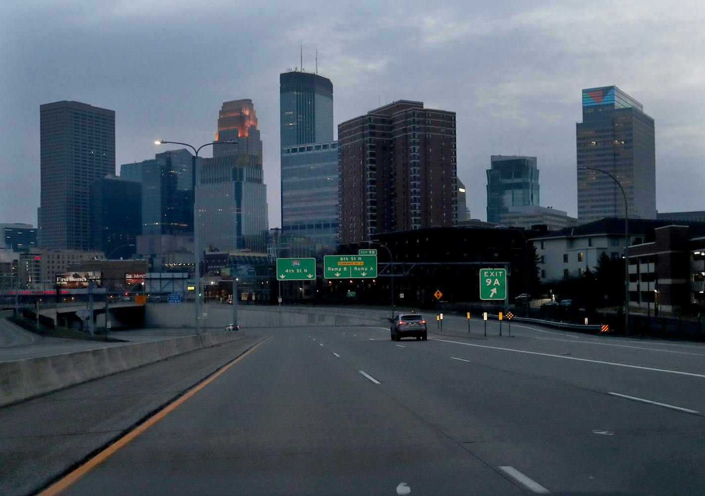 The entry ramp into downtown from I-394 East is nearly empty of traffic on the morning before the shelter-in-place order for 11:59 p.m. Friday in Minneapolis.