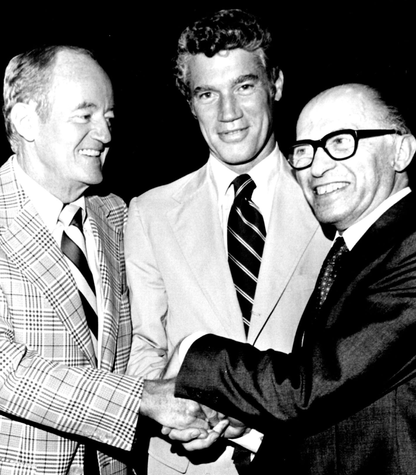 July 20, 1977 Minnesota Senators Greet Begin--Senators Hubert H. Humphrey and Wendell R. Anderson greet Israeli Prime Minister Menachem Begin during a reception hosted in his honor by the Senate Foreign Relations Committee on Capitol Hill. ORG XMIT: MIN2016071714095531