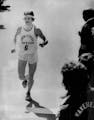 Steve Hoag crossed the finish line in the 1975 Boston Marathon. He finished second.