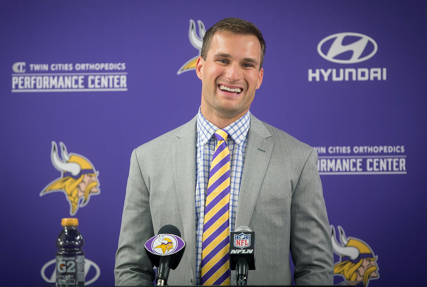 Kirk Cousins was officially introduced as a Vikings quarterback during a news conference at Vikings headquarters in Eagan.