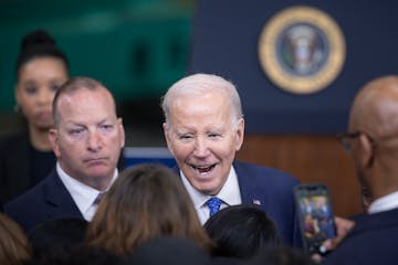 President Joe Biden greeted the crowd after he spoke at the Cummins Power Generation Facility in Fridley last Monday.