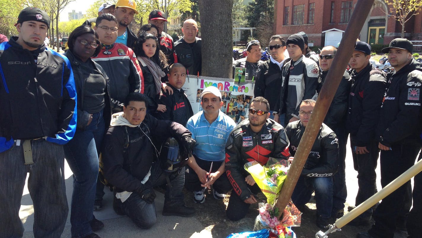 In this provided photo, friends of Ivan Romero gathered on Sunday at the intersection of 26th Street and Blaisdell Avenue S. &#x2014; the scene of the crash &#x2014; in memory of Romero.