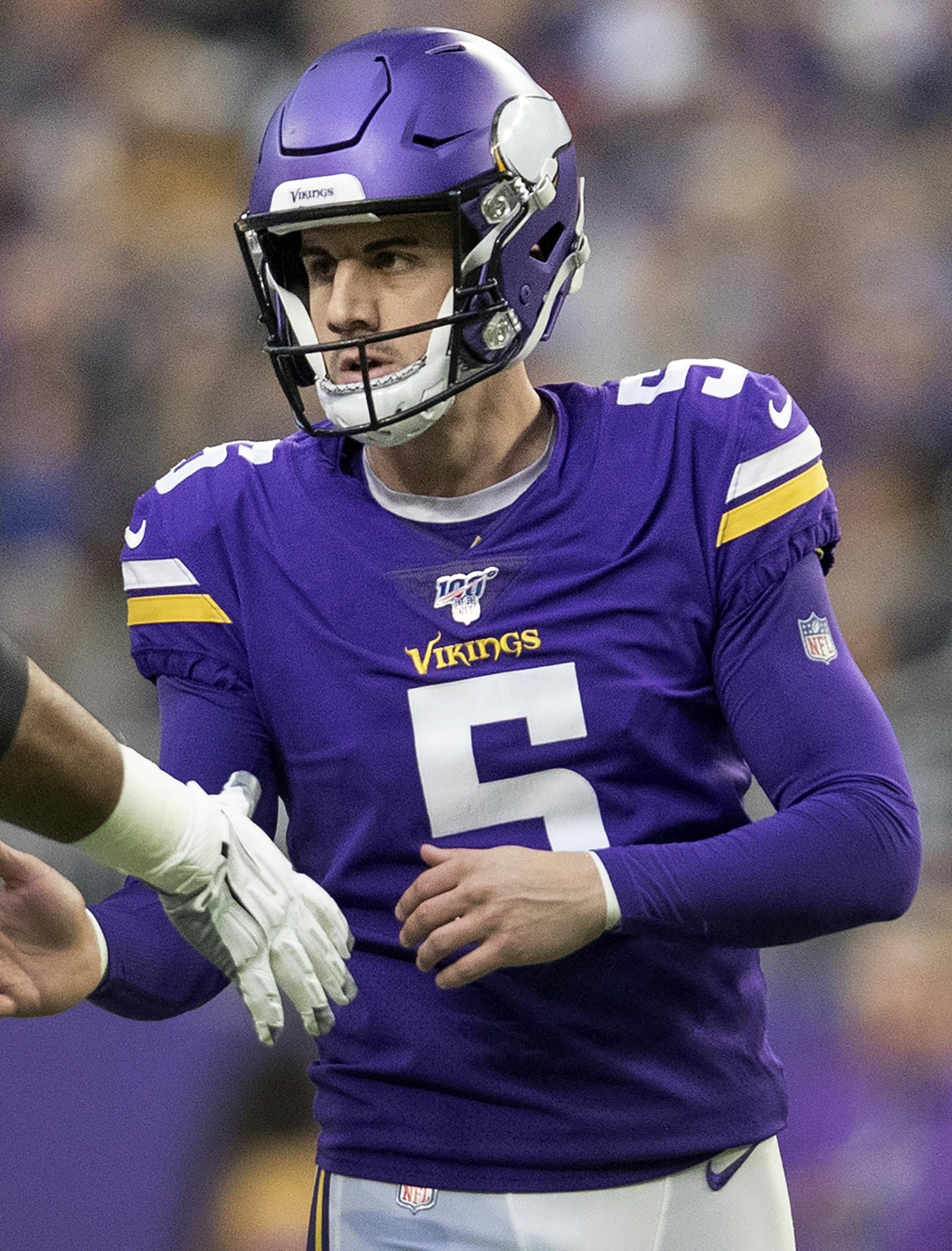 Minnesota Vikings kicker Dan Bailey (5) celebrated after kicking a field goal in the second quarter. ] CARLOS GONZALEZ • cgonzalez@startribune.com – Minneapolis, MN – December 29, 2019, U.S. Bank Stadium, NFL, Minnesota Vikings vs. Chicago Bears ORG XMIT: MIN1912291547442589
