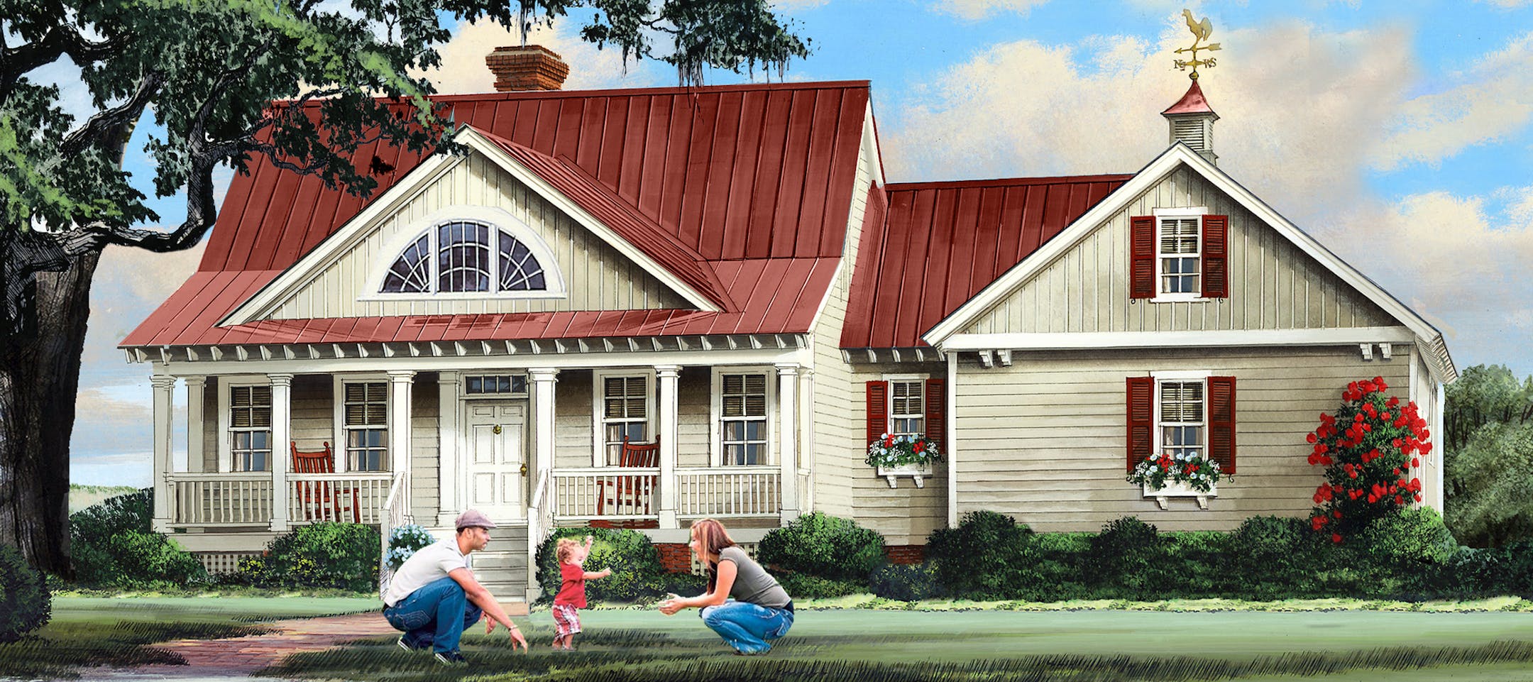 Family-friendly home combines old-fashioned farmhouse charm with a practical, modern layout. plan052916