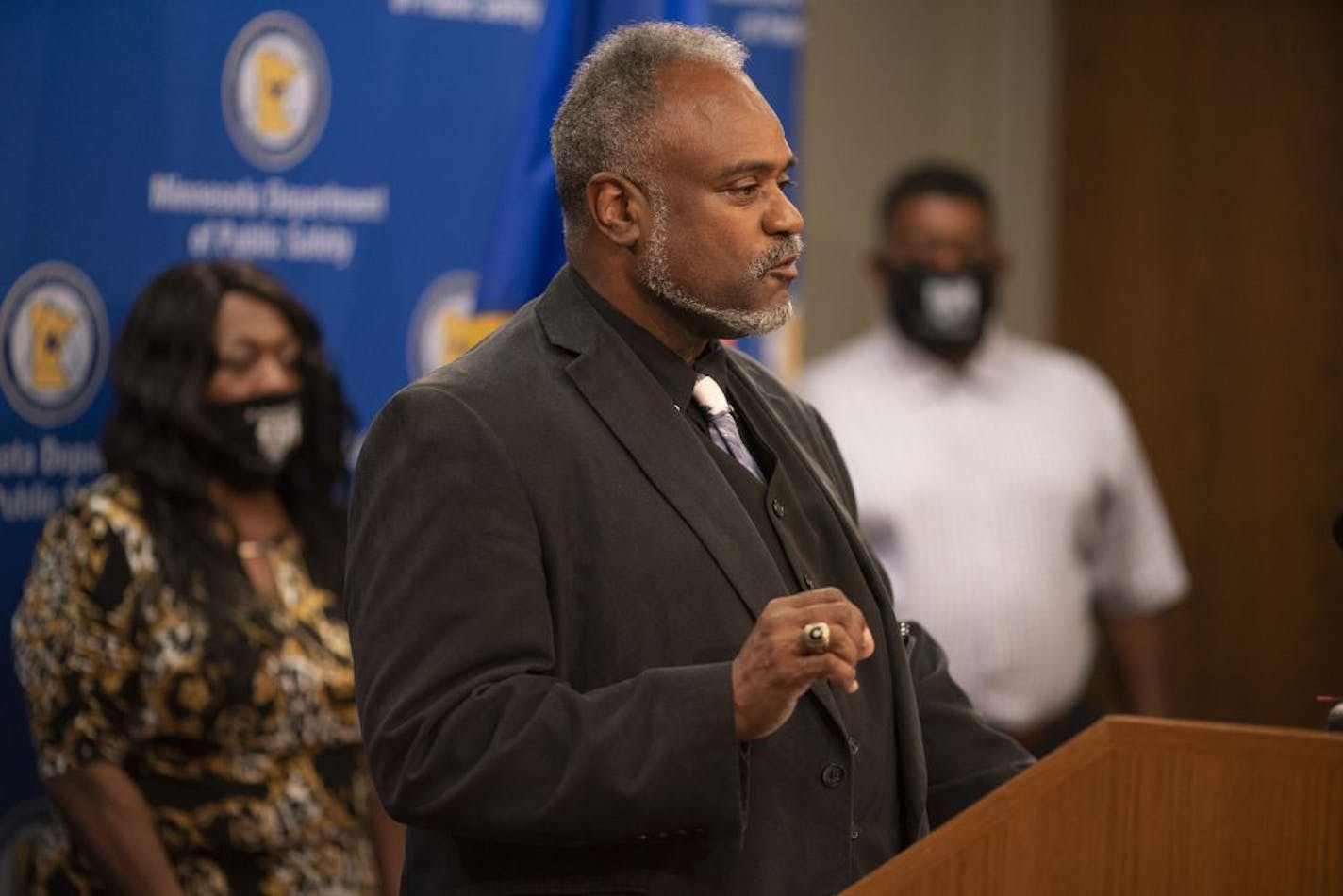 Minnesota Public Safety Commissioner John Harrington commissioner, seen at a July 6 news conference, now begins his day with a briefing from the Bureau of Criminal Apprehension on protests and events that are likely to draw large crowds.