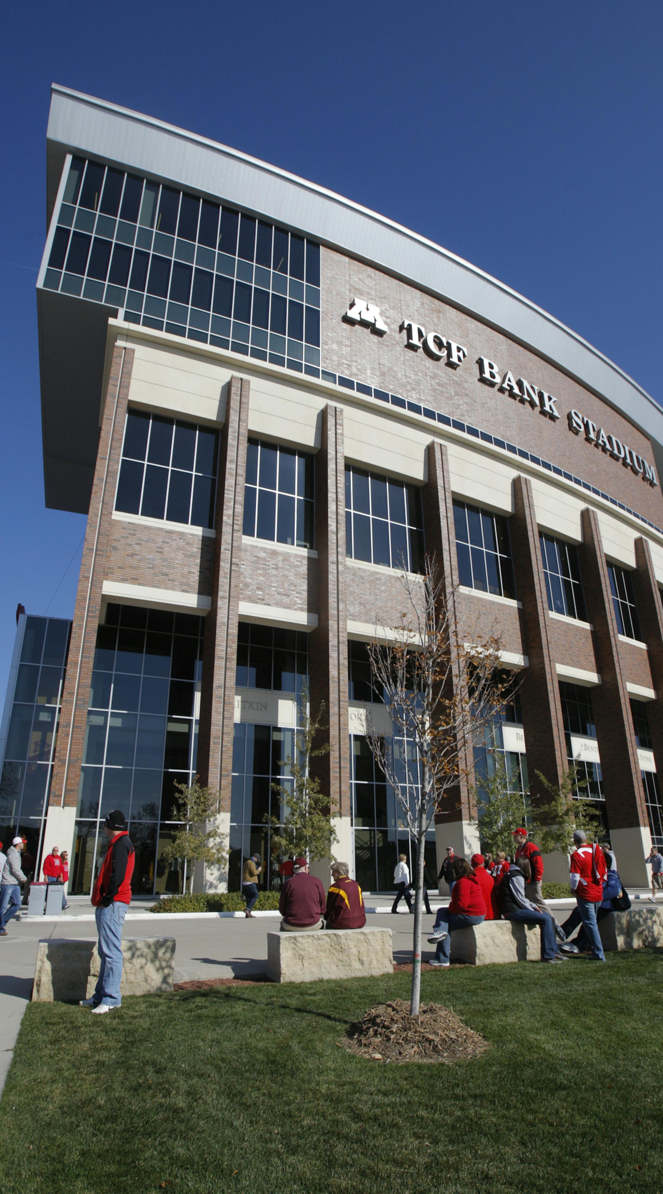 The exterior of TCF Bank Stadium before an NCAA college football game between Minnesota and the Nebraska, Saturday, Oct. 22, 2011, in Minneapolis. (AP Photo/Paul Battaglia) ORG XMIT: MIN2017011518203517