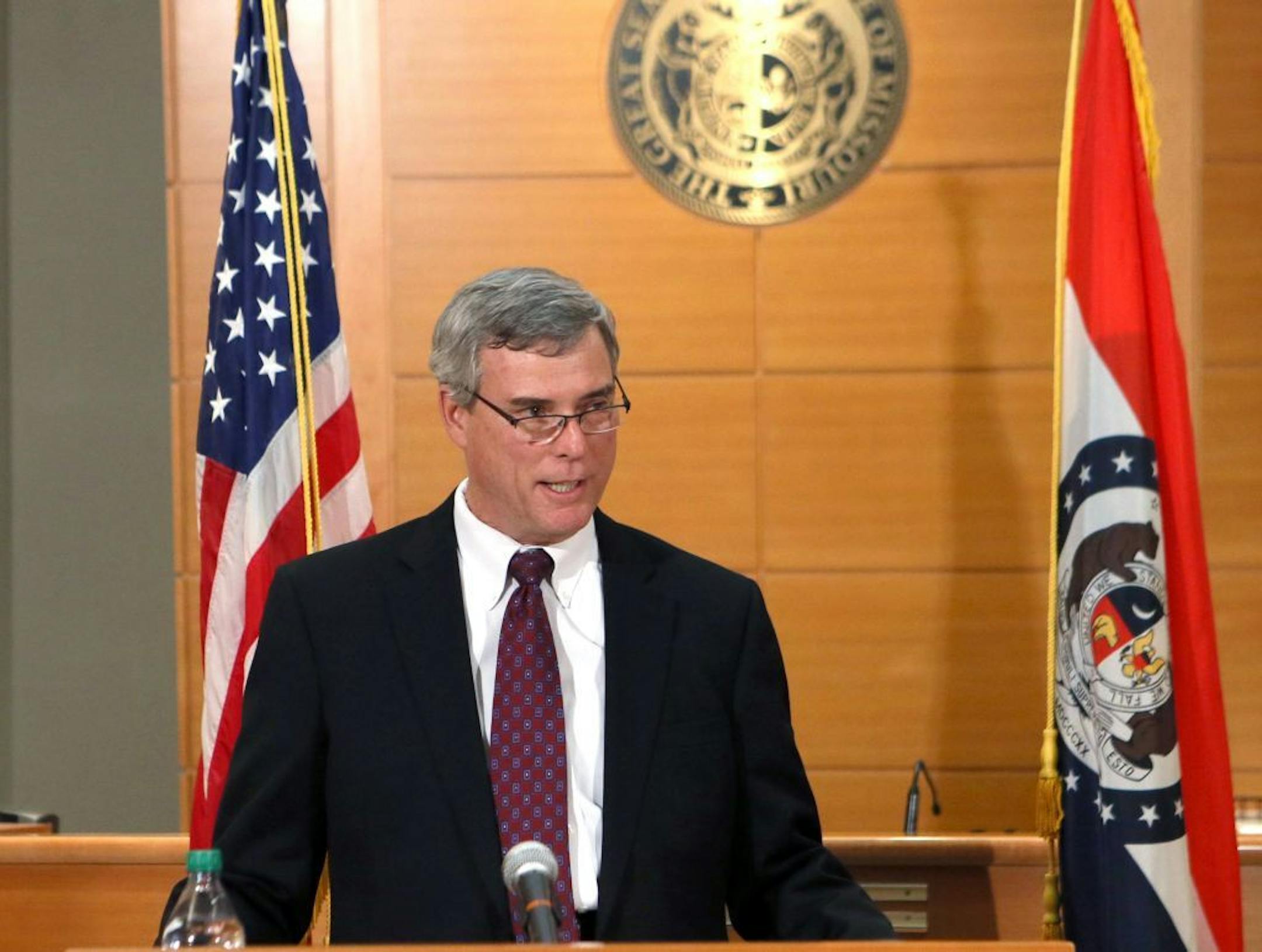 St. Louis County Prosecutor Robert McCulloch announces the grand jury's decision not to indict Ferguson police officer Darren Wilson in the Aug. 9 shooting of Michael Brown, an unarmed black 18-year old, on Monday, Nov. 24, 2014, at the Buzz Westfall Justice Center in Clayton, Mo.