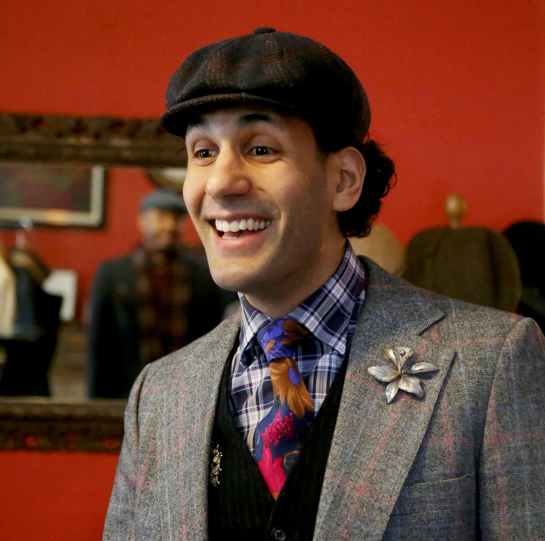 Dapper Dan-Michael Batista at his Hidden Habberdashery on the top floor of the Blaisdell Mansion Tuesday, Feb. 24, 2015, in Minneapolis, MN.] (DAVID JOLES/STARTRIBUNE)djoles@startribune.comAnton Schieffer was recently in need of a tailor made blazer with a little something "extra" in it. He wanted a traditiona lookl, but with a little more pizzazz than your run of the mill blazer. Enter Dapper Dan-Michael Batista and his Hidden Habberdashery on the top floor of the Blaisdell Mansion. Batista's m