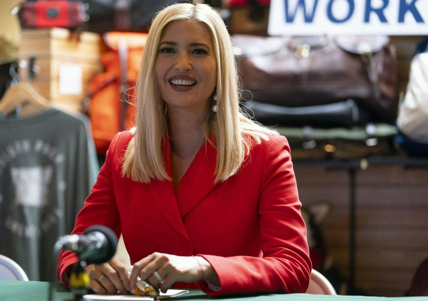 Ivanka Trump spoke to the press in Duluth Pack in Canal Park in Duluth on Monday. She was joined by U.S. Secretary of the Interior David Bernhardt and U.S. Representative Pete Stauber to witness Duluth Pack sign the Pledge to America's workers.