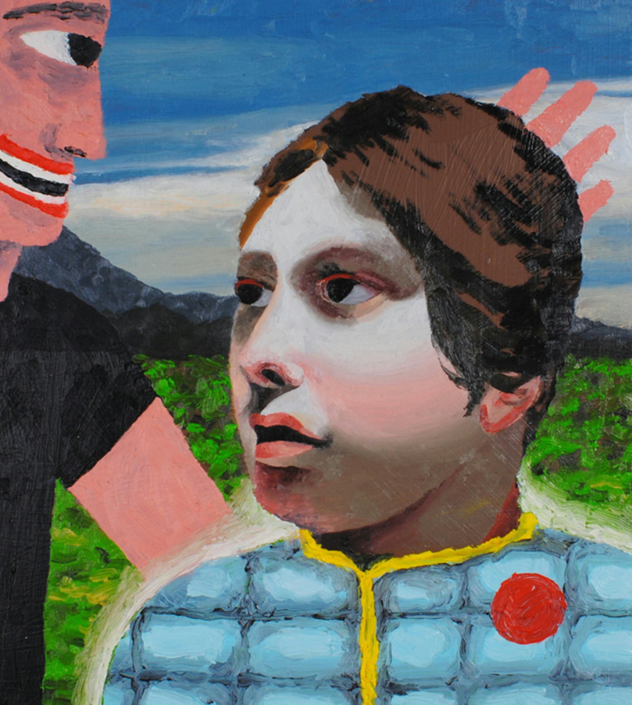 Pink Man Investigations #5, oil and house paint on panel by Samual Weinberg, 2015. Provided by Soo Visual Arts Center