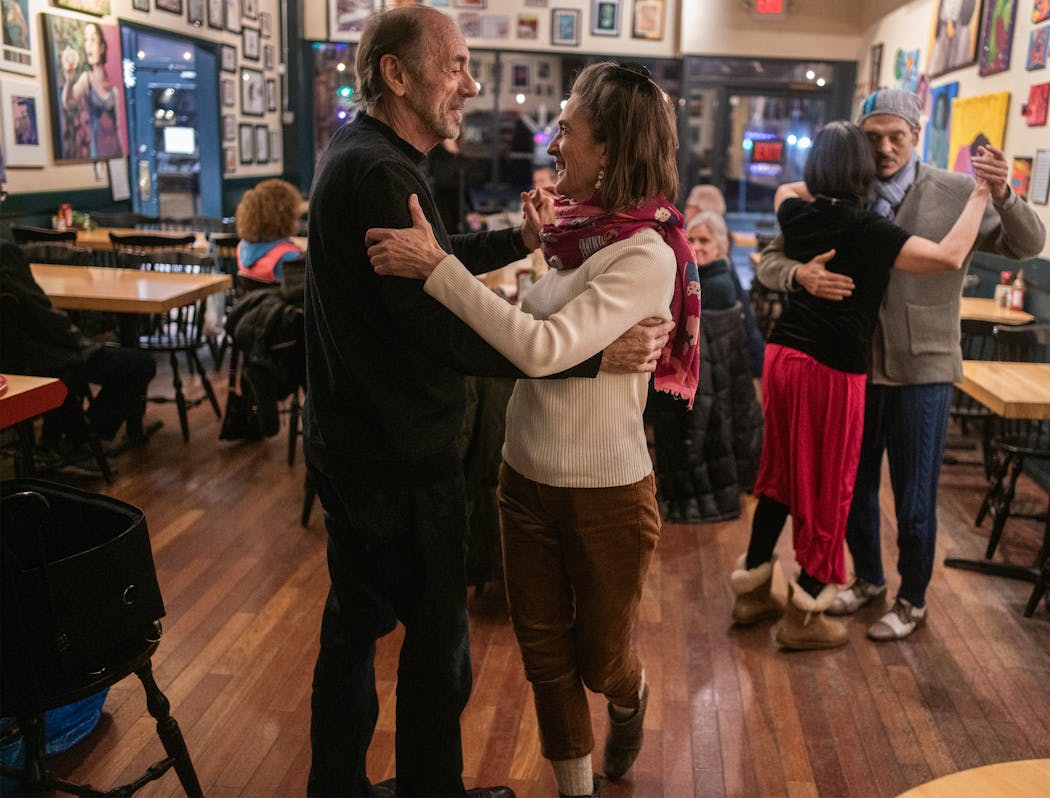 David Wolf danced with Connie Cohen at Gigi’s Café, where Bonavita hosts her own Minneapolis loneliness experiment to help people connect.