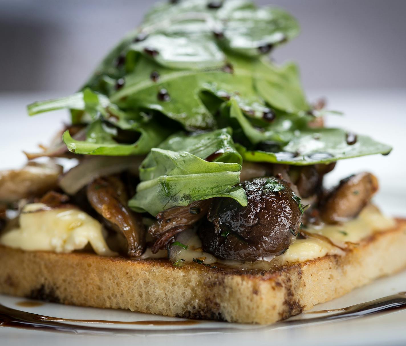 Toasted brioche covered with roasted wild mushrooms, a Minnesota-made Camembert and aged balsamic vinegar