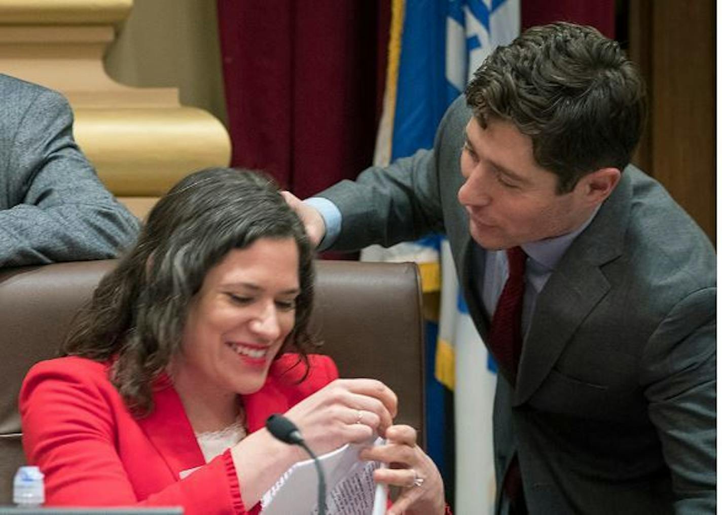 Minneapolis Mayor Jacob Frey, right, and City Council President Lisa Bender