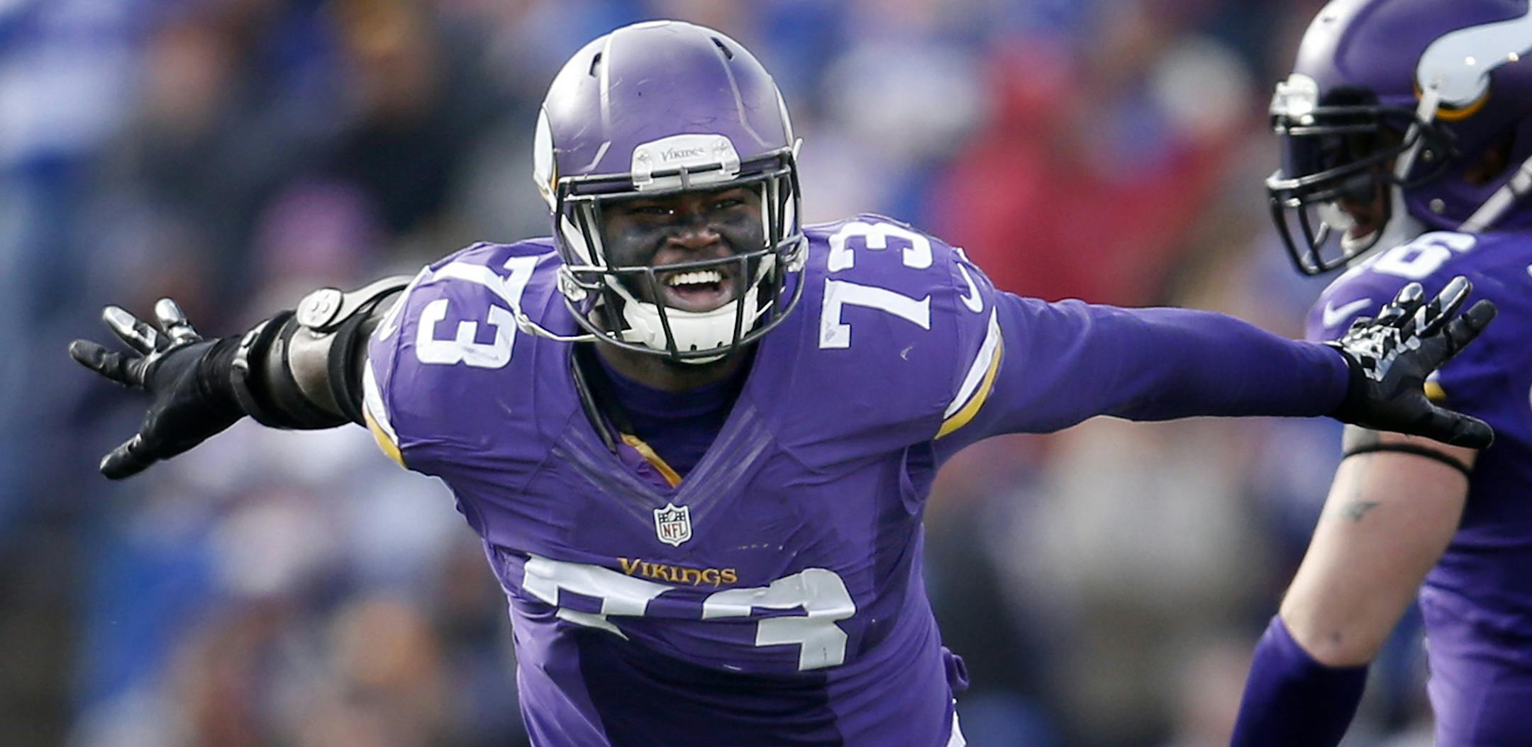 Sharrif Floyd (73) celebrated after a sack in the fourth quarter. Buffalo beat Minnesota by a final score of 17-16. ] CARLOS GONZALEZ cgonzalez@startribune.com - October 19, 2014 , Orchard Park, NY, Ralph Wilson Stadium, NFL, Minnesota Vikings vs. Buffalo Bills