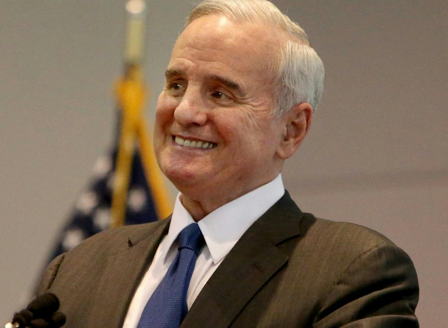 Gov. Mark Dayton outlined a $42 billion budget today that prioritizes spending millions more on education, particularly on early childhood education and efforts to tackle the state's achievement gap between white and minority students. Here, during the seiousness of a budget proposal, Gov. Dayton enjoyed a light moment Tuesday, Jan. 27, 2015, at the State Revenue Department Building in St. Paul, MN.